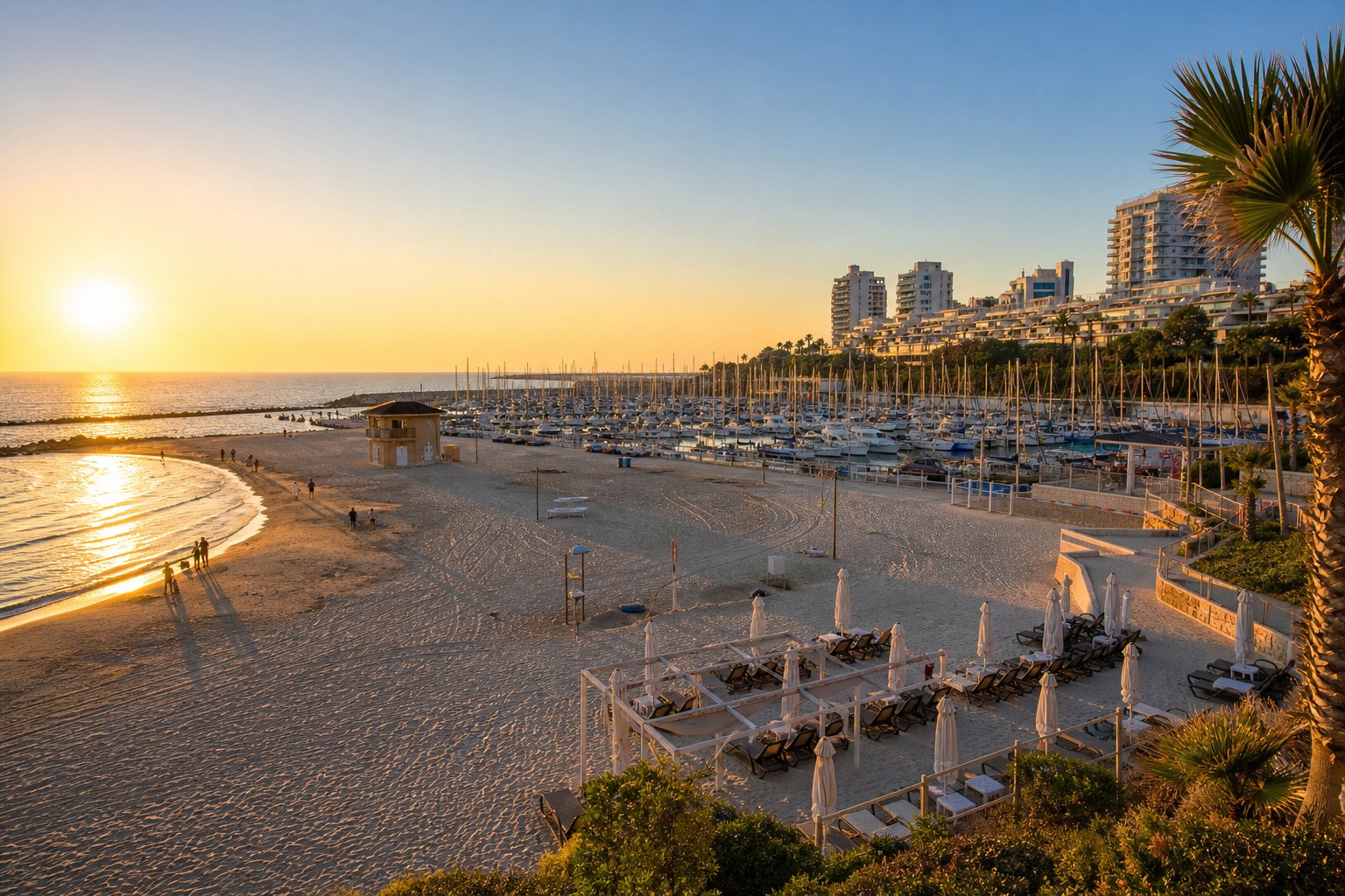 Herzliya Pituach coastline at golden hour